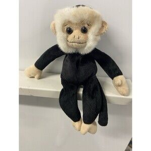 TY Beanie 'Mooch" 1999 Plush 9" Stuffed Monkey, Black, White & Tan & Long Tail